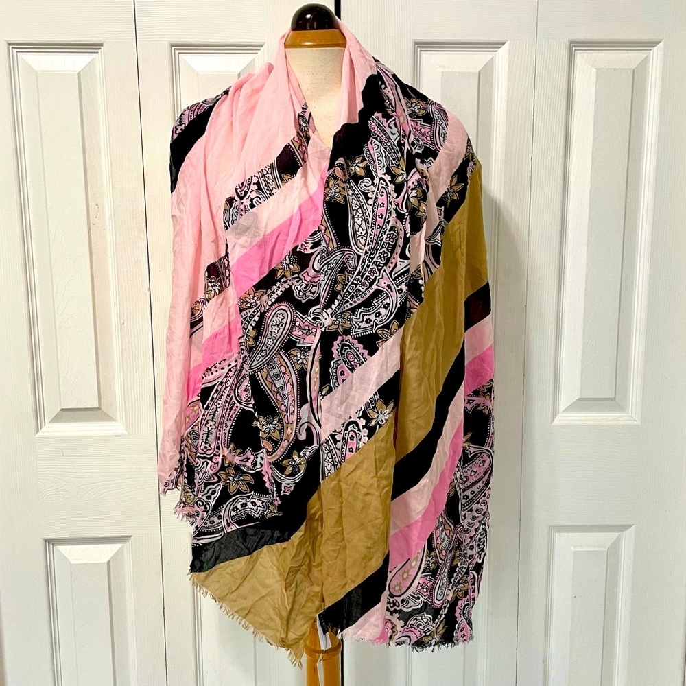 NWT Talbots Pink and Tan Light Weight Paisley Scarf